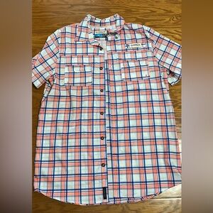 Magellan Outdoors Orange and Blue Plaid Shirt